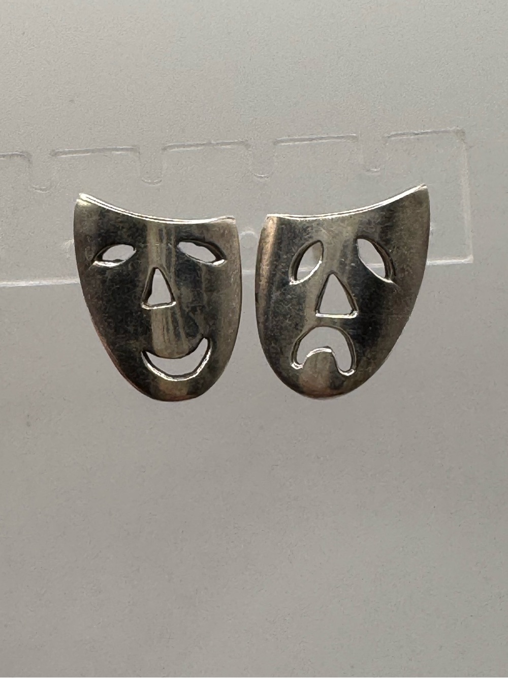 Vintage Taxco Sterling Silver Comedy & Tragedy Mask Stud Earrings